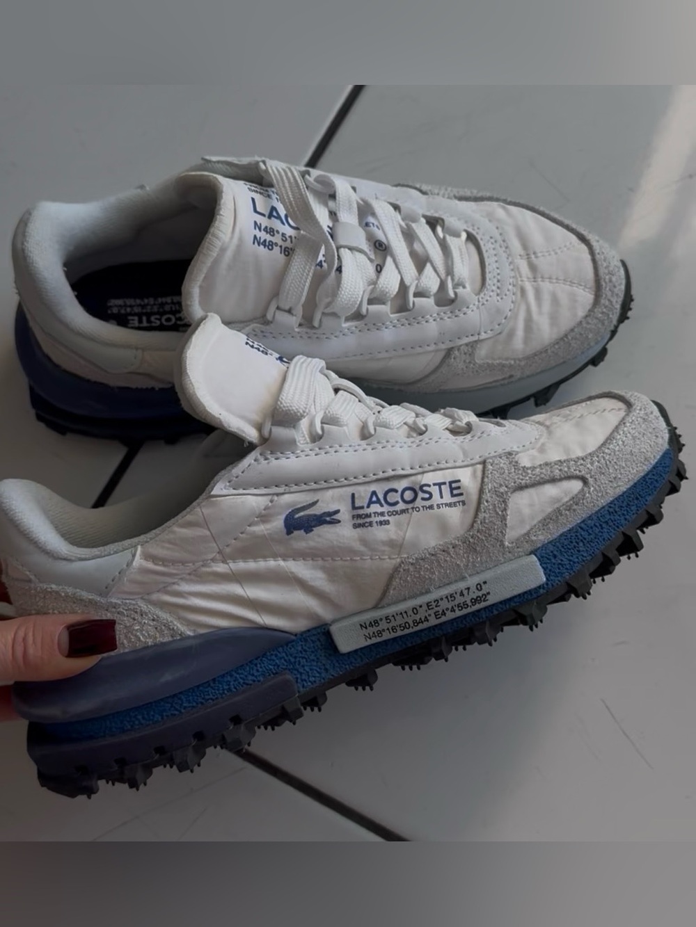 Lacoste White & Blue Retro Runner Sneakers
